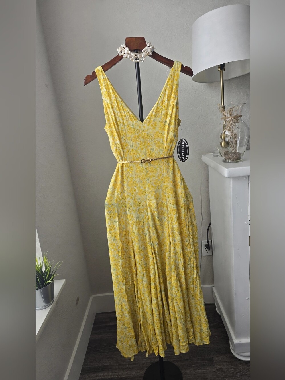 NWT Scoop Yellow Floral Maxi Dress Size 2 | Butter Yellow Cottagecore V-Neck